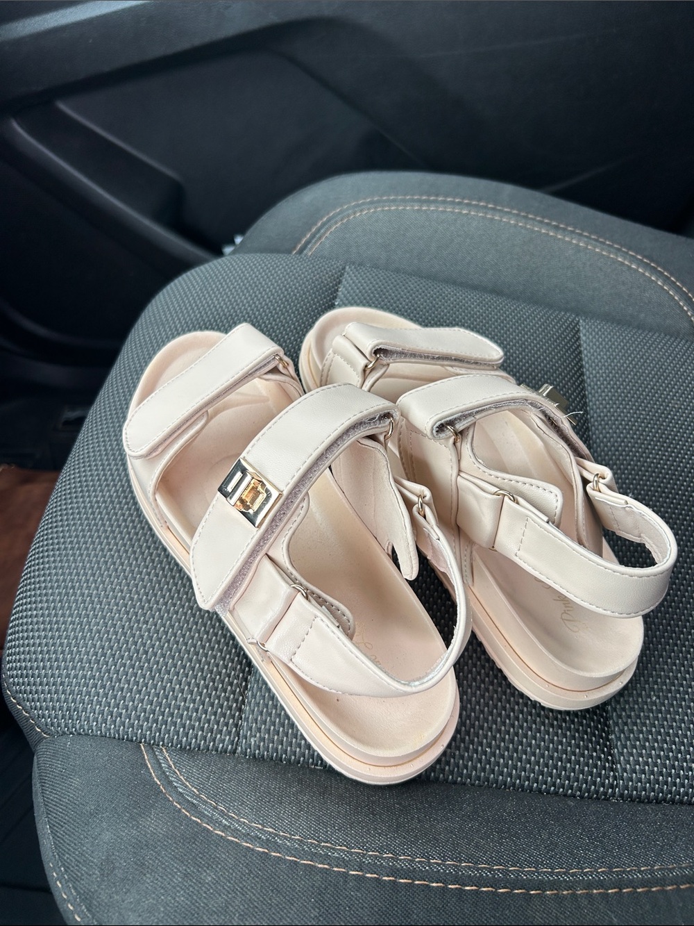 Pink Lily Blush Pink Platform Sandals with Gold Accent